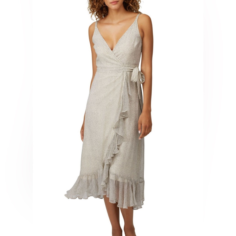 ALLSAINTS Dayla Speckle Dress Oyster Wraparound Ruffle Trim Size 8